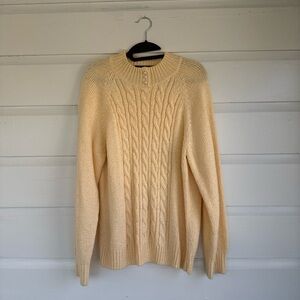 Karen Scott Cream Cable-Knit Crewneck Sweater with Button Trim